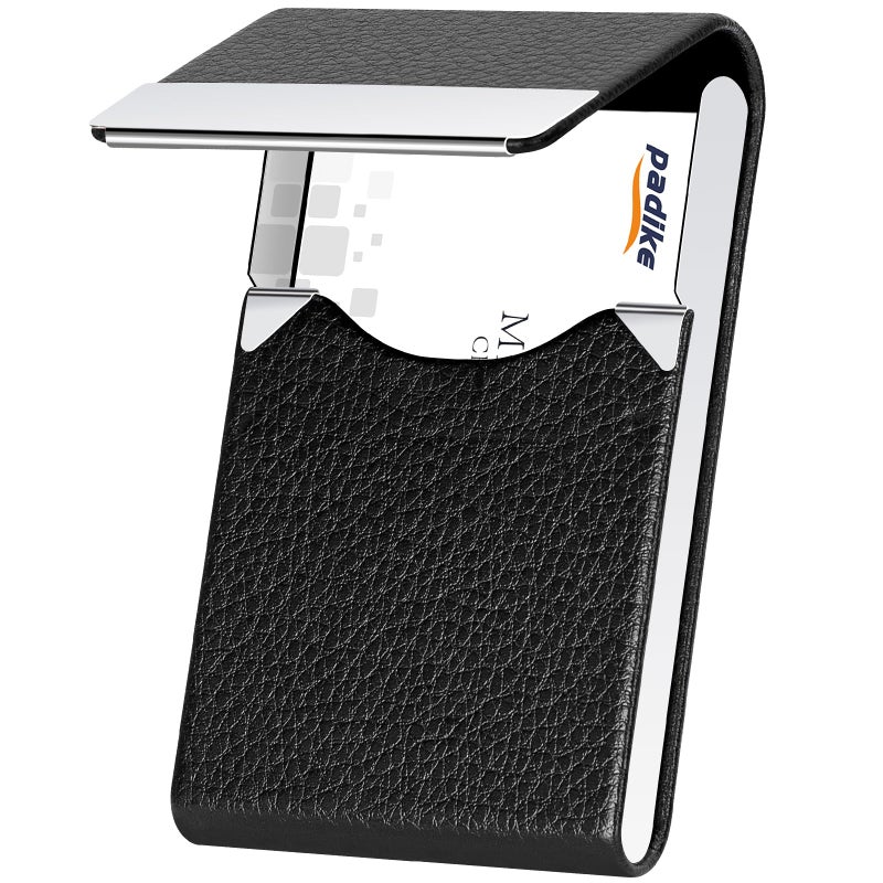 Padike Leather Business Card Holder Metal Business Card Case Slim Professional Name Card Holder with Magnetic Shut (Apricot) - Image 1